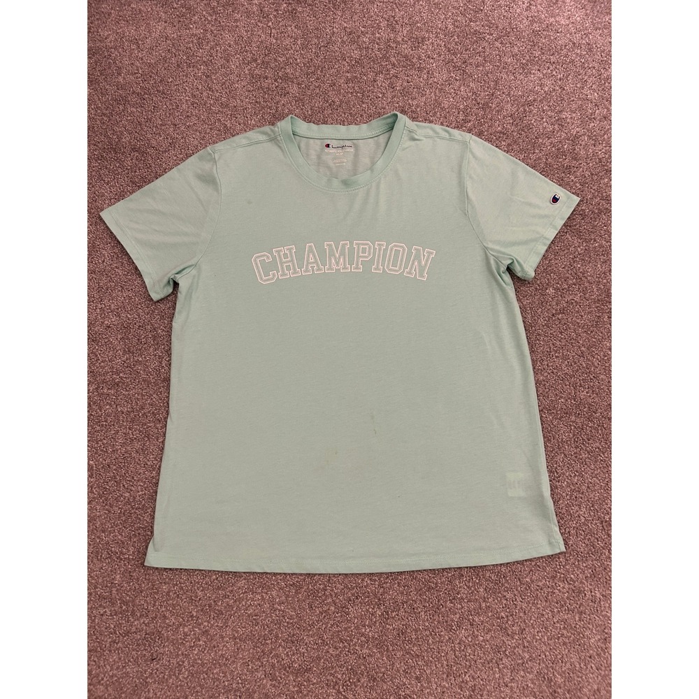 Champion T-Shirt Womens Medium Mint Green Good Short Sleeve Graphic Logo Tee